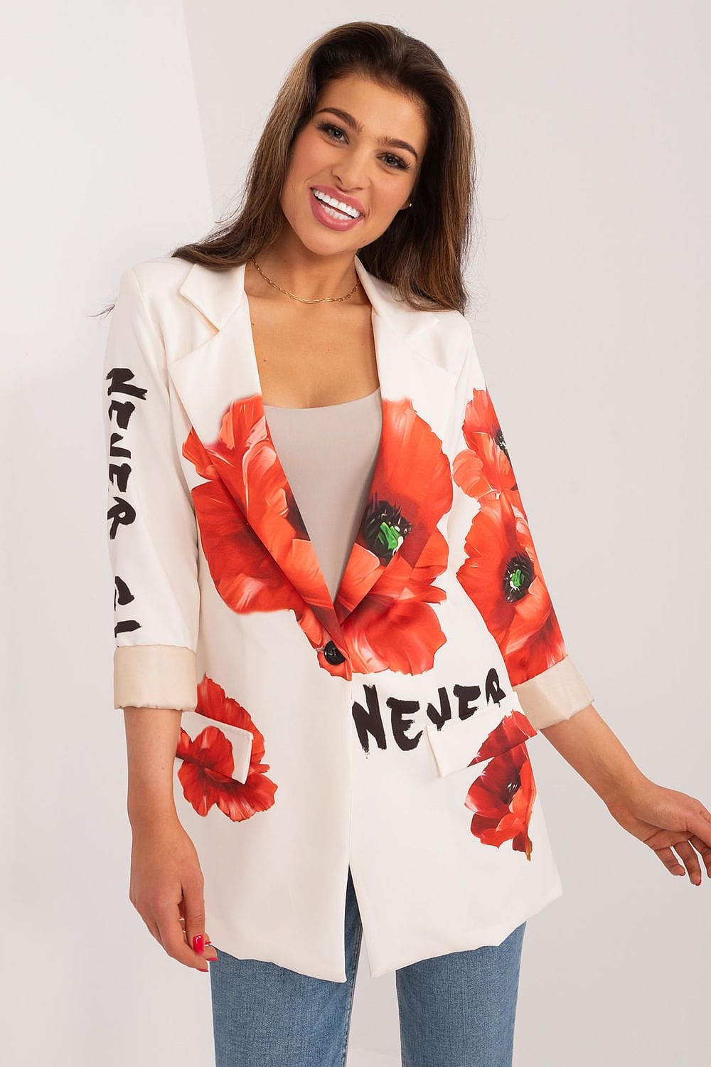 Floral Print Jacket Button Closure Lined - ShalayeFashion