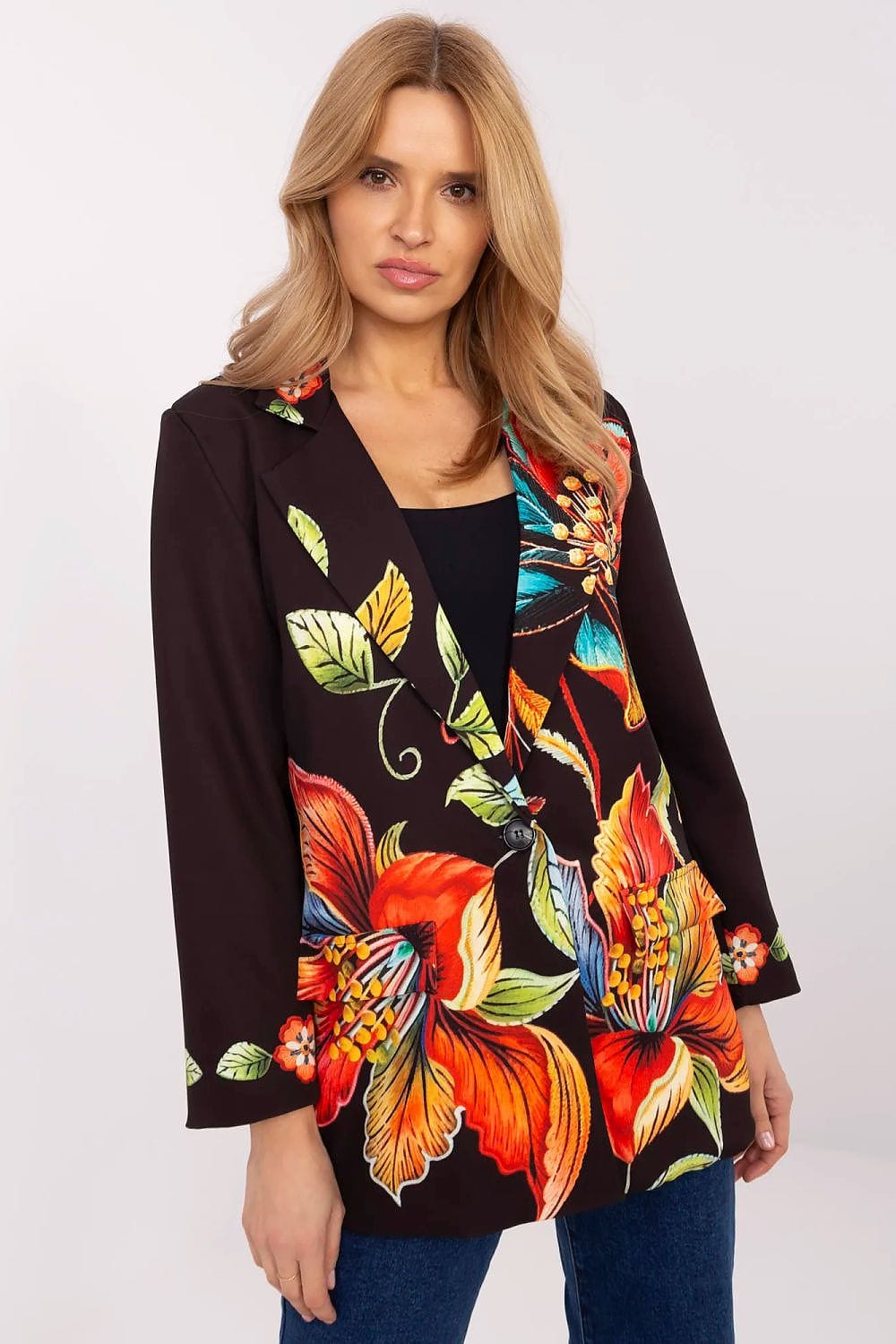 Floral Print Jacket Button Closure Lined - ShalayeFashion