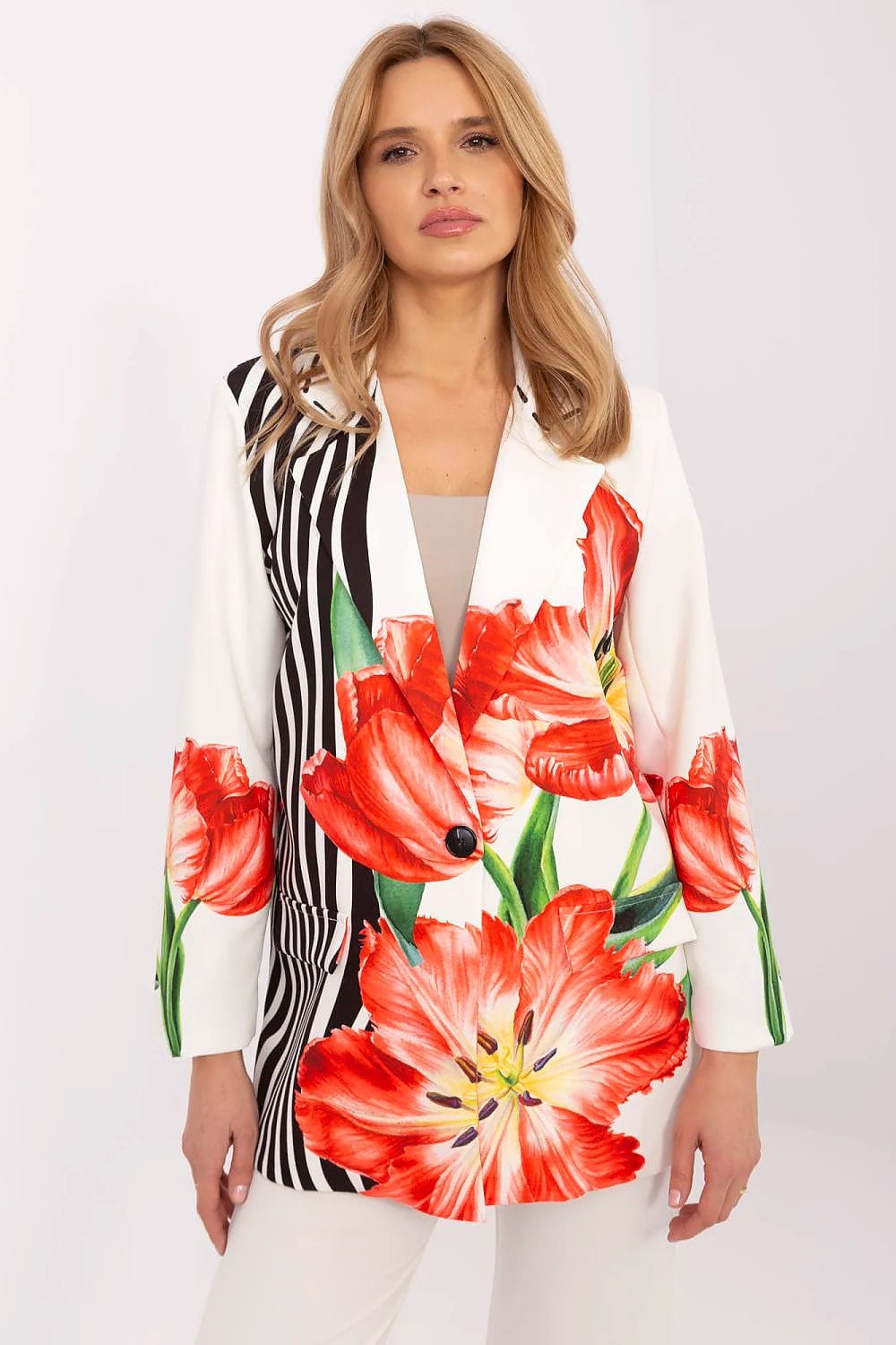 Floral Print Jacket Button Closure Lined - ShalayeFashion