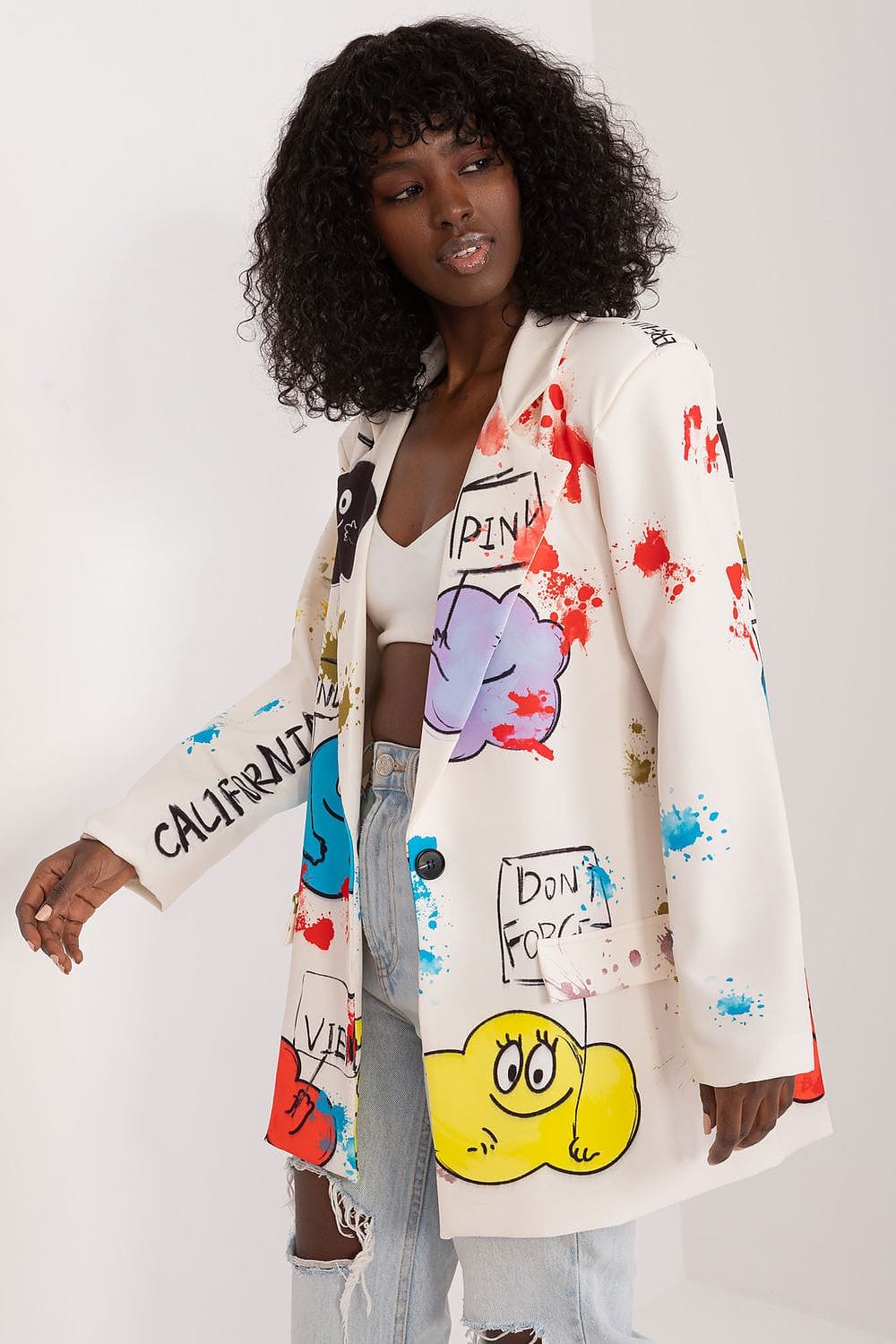 Floral Print Jacket Button Closure Lined - ShalayeFashion
