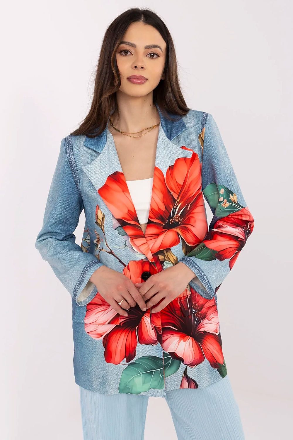 Floral Print Jacket Button Closure Lined - ShalayeFashion