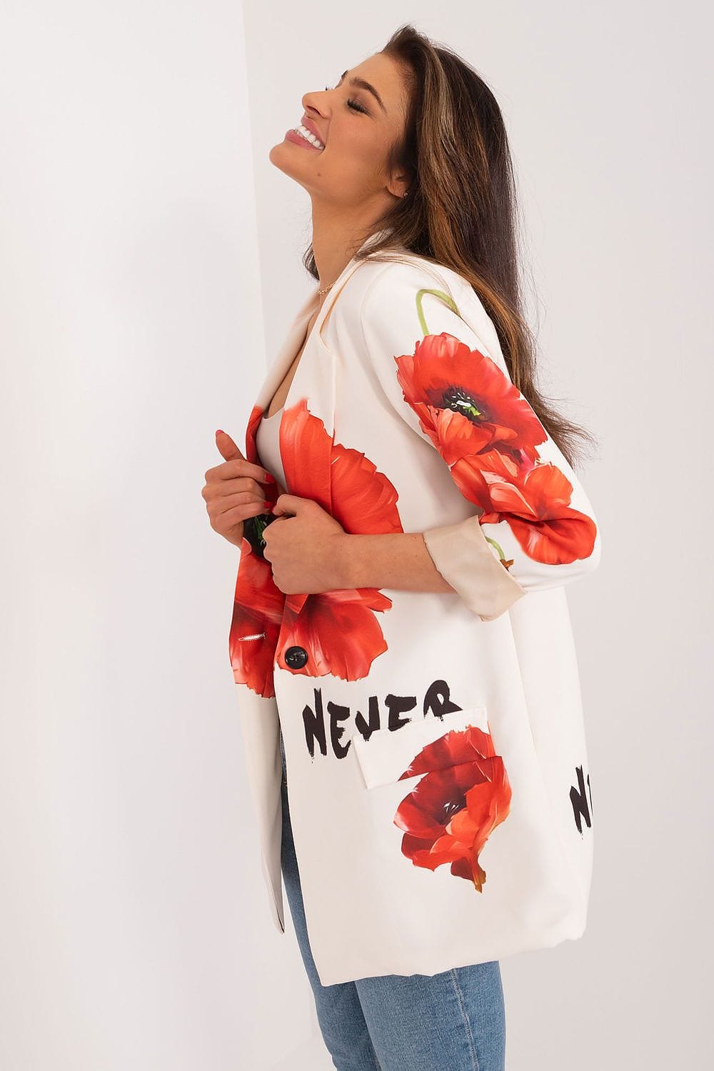 Floral Print Jacket Button Closure Lined - ShalayeFashion