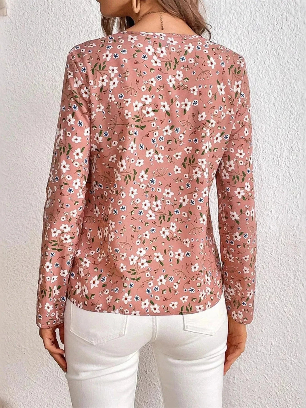 Floral Print Long Sleeve Blouse - ShalayeFashion
