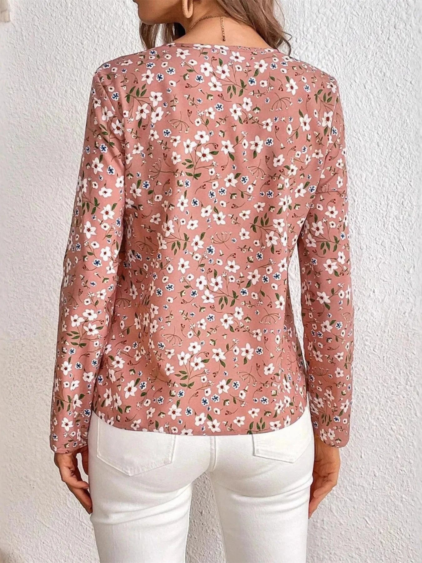 Floral Print Long Sleeve Blouse - ShalayeFashion