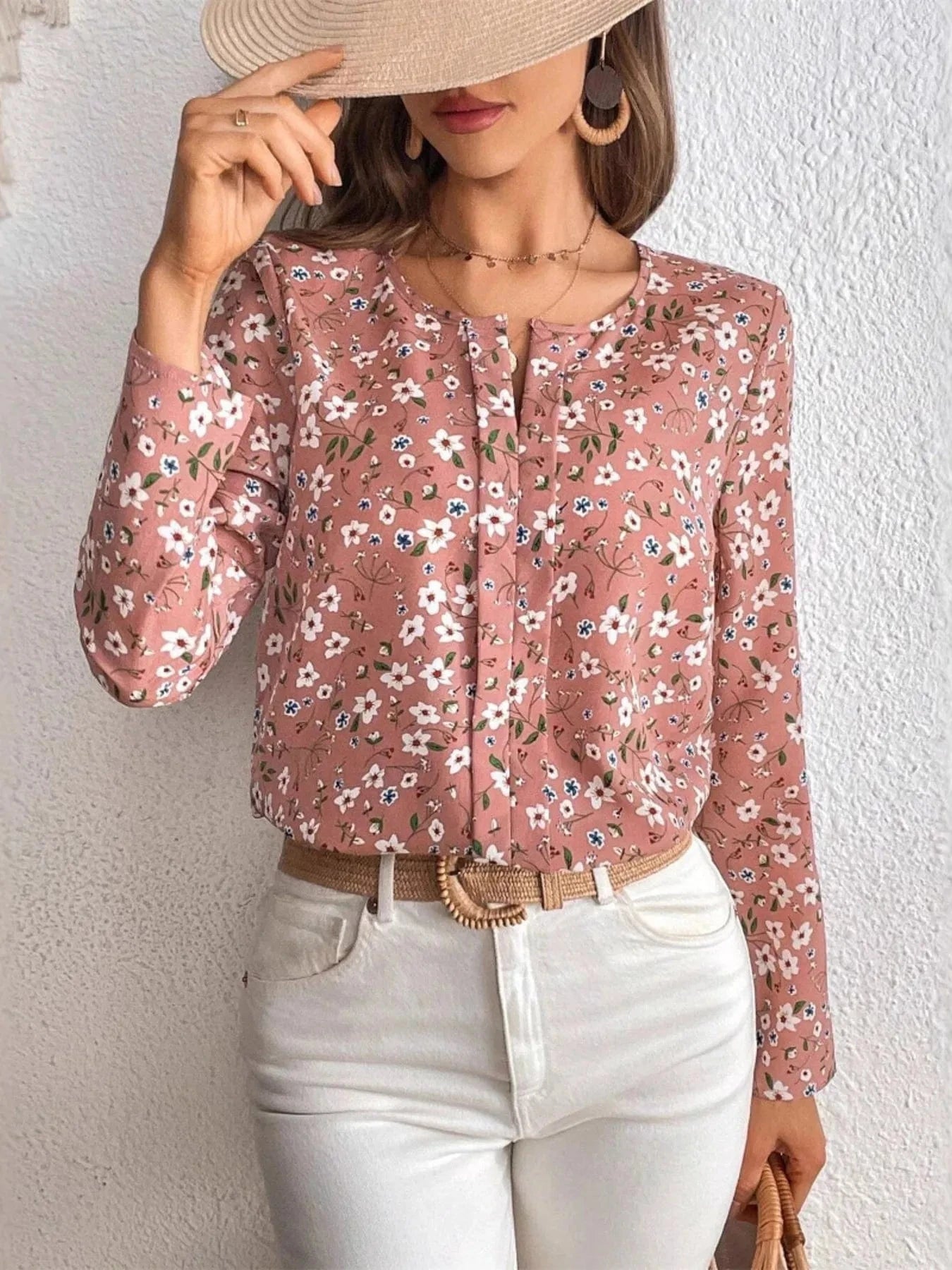 Floral Print Long Sleeve Blouse - ShalayeFashion