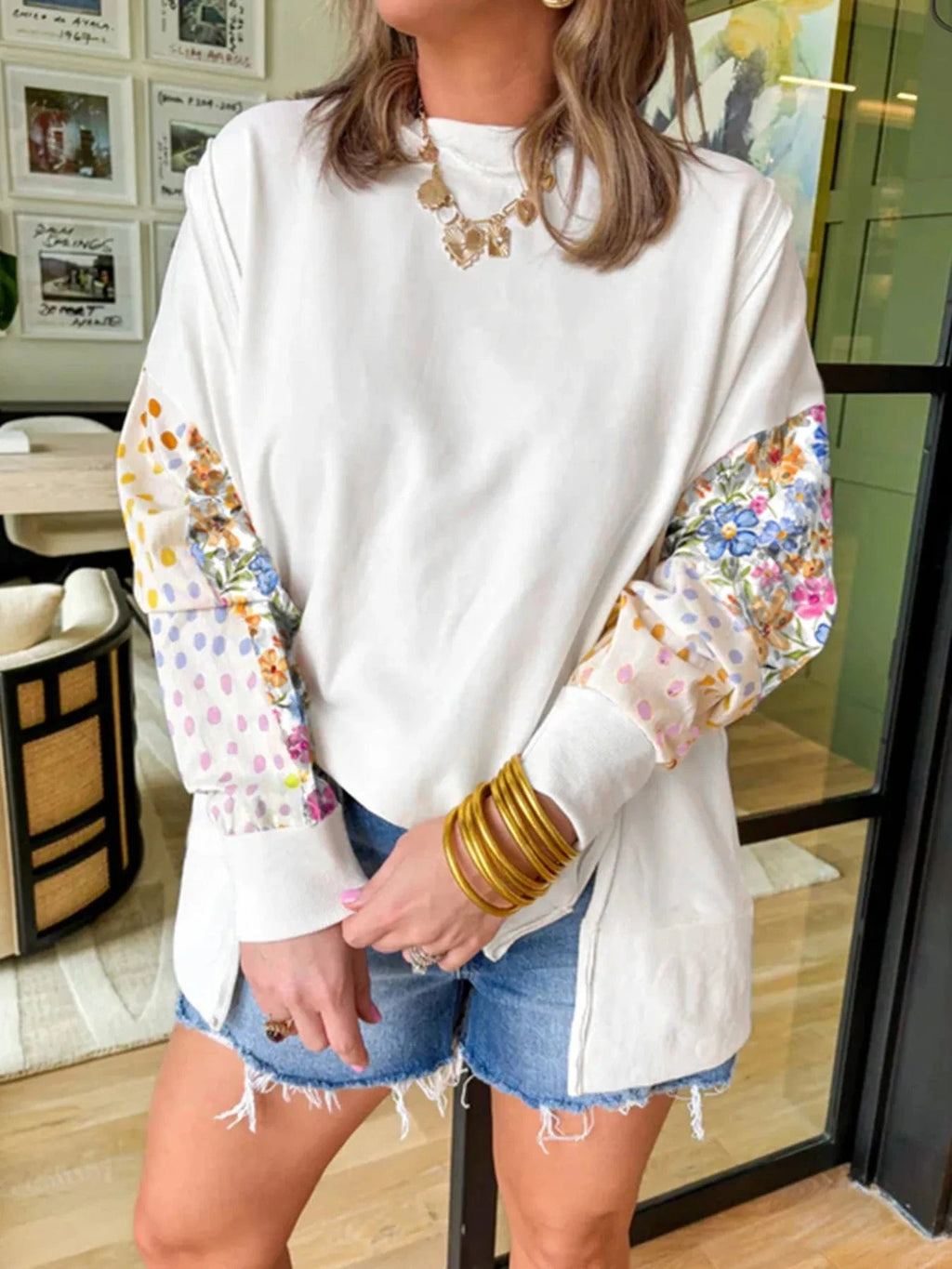 Floral Print Long Sleeve Sweatshirt - ShalayeFashion