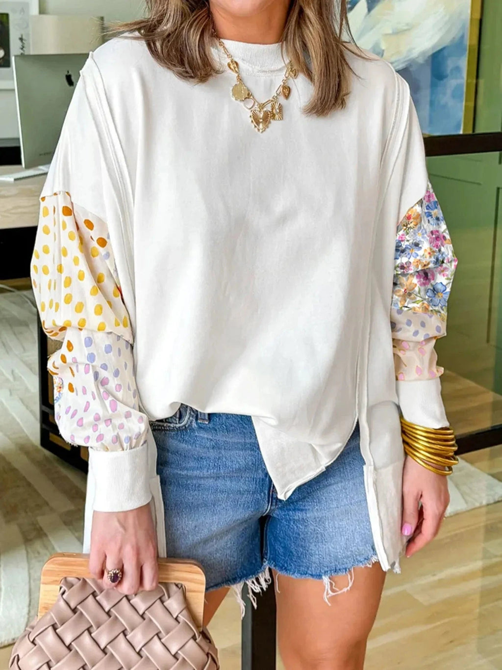 Floral Print Long Sleeve Sweatshirt - ShalayeFashion