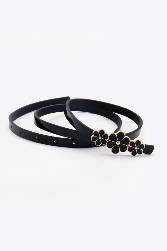Flower Decor Skinny PU Belt - ShalayeFashion