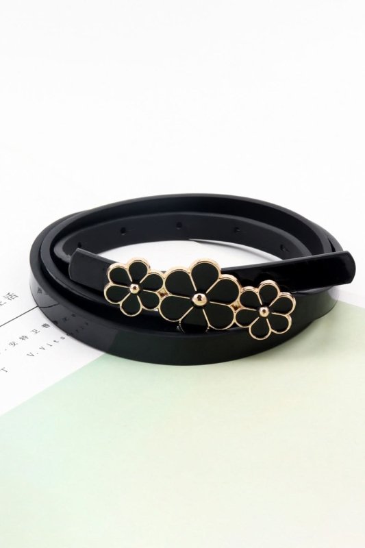 Flower Decor Skinny PU Belt - ShalayeFashion