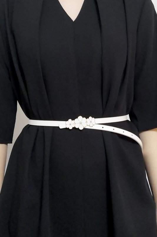 Flower Decor Skinny PU Belt - ShalayeFashion