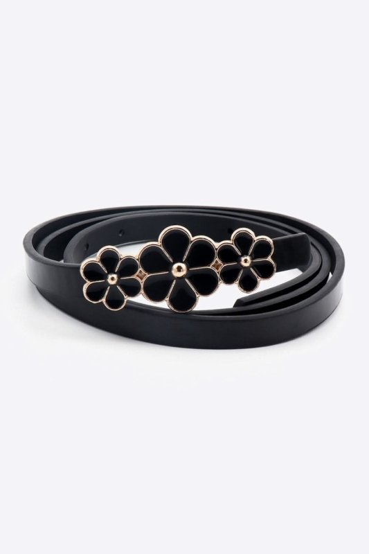 Flower Decor Skinny PU Belt - ShalayeFashion