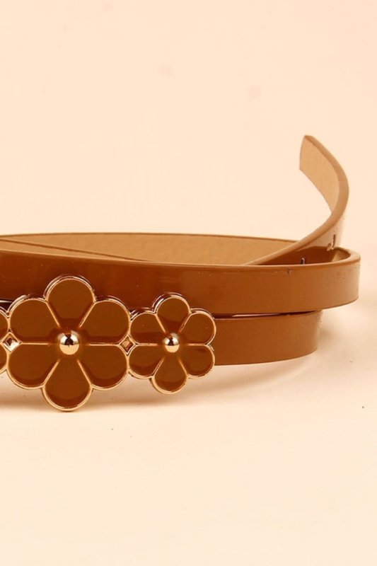 Flower Decor Skinny PU Belt - ShalayeFashion