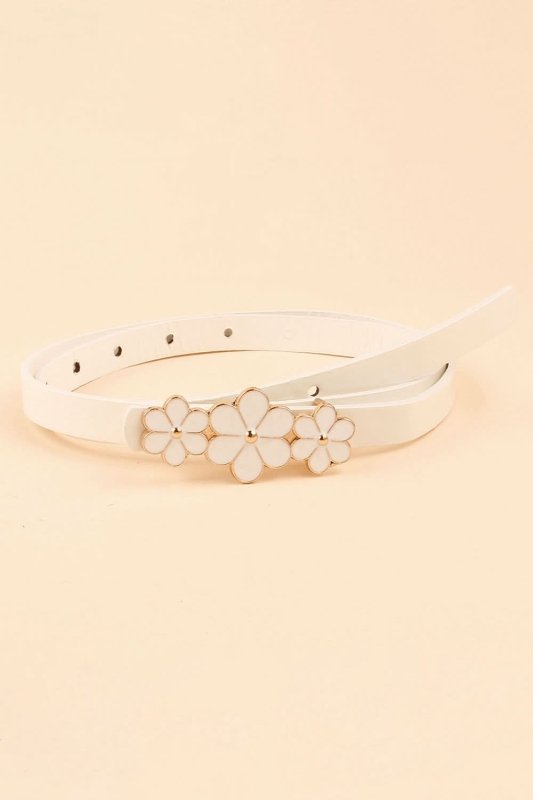 Flower Decor Skinny PU Belt - ShalayeFashion