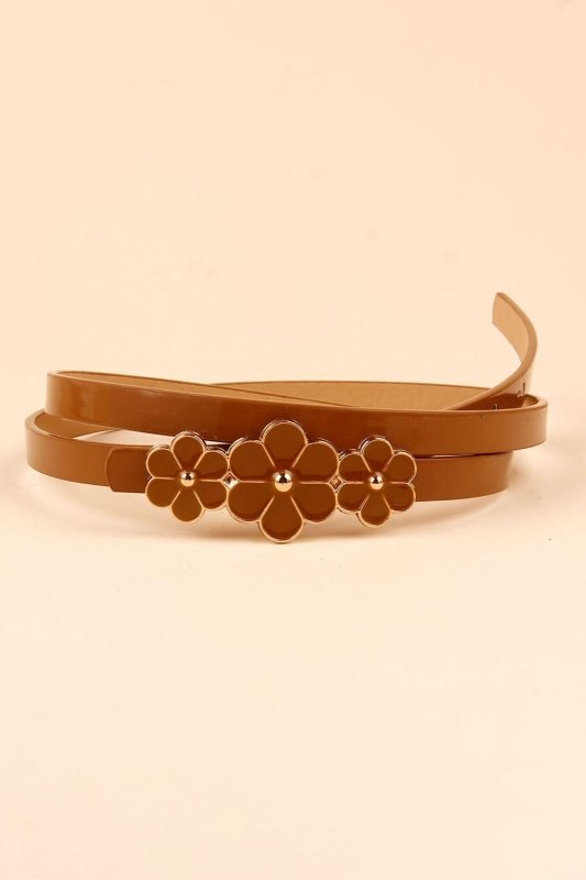 Flower Decor Skinny PU Belt - ShalayeFashion