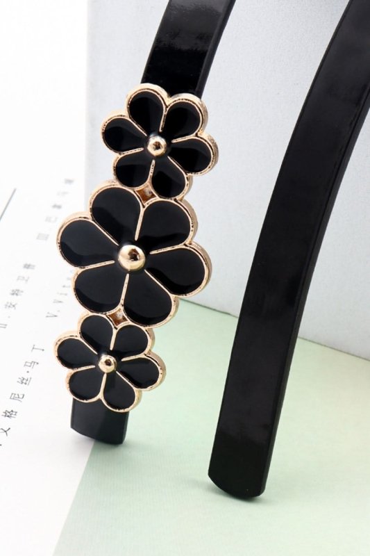 Flower Decor Skinny PU Belt - ShalayeFashion