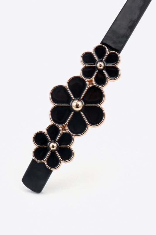 Flower Decor Skinny PU Belt - ShalayeFashion