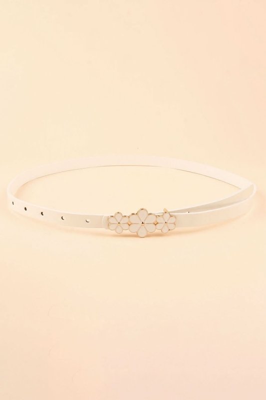 Flower Decor Skinny PU Belt - ShalayeFashion