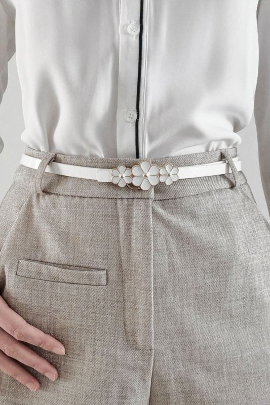 Flower Decor Skinny PU Belt - ShalayeFashion