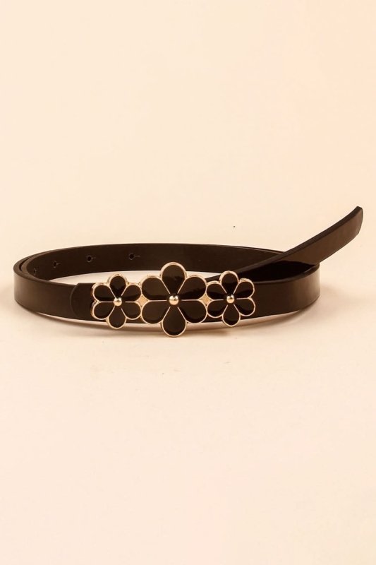 Flower Decor Skinny PU Belt - ShalayeFashion