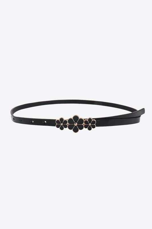 Flower Decor Skinny PU Belt - ShalayeFashion