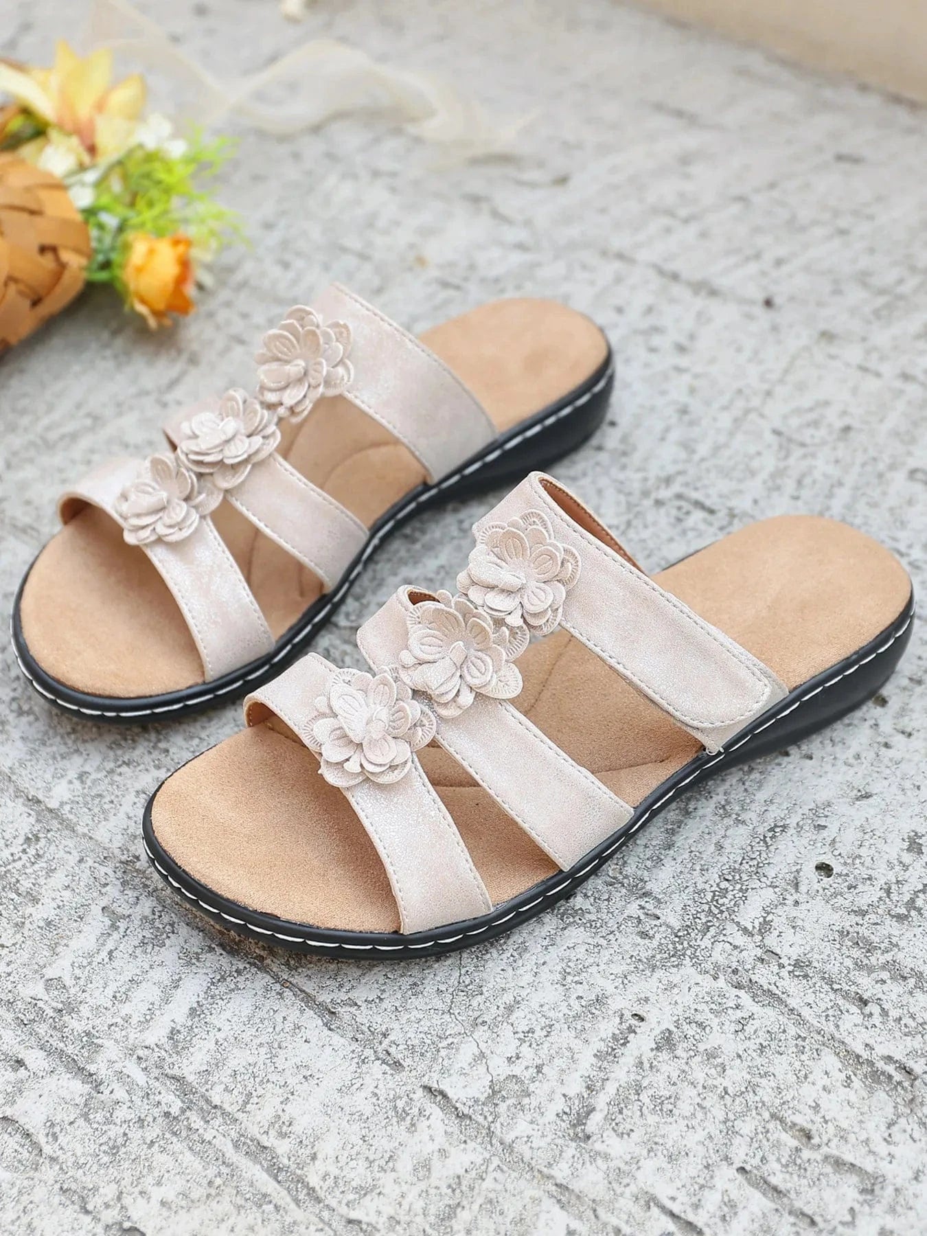 Flower Multi - Strap Flat Sandals - ShalayeFashion