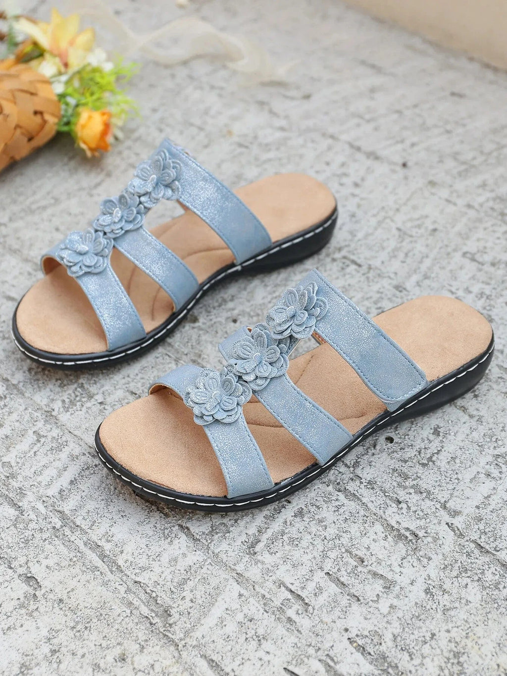 Flower Multi - Strap Flat Sandals - ShalayeFashion