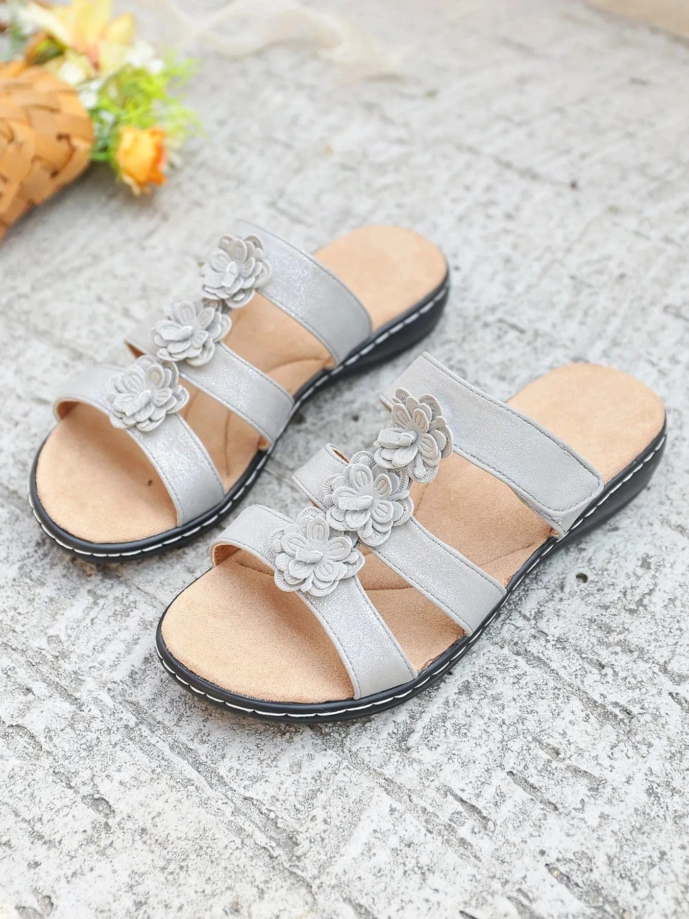 Flower Multi - Strap Flat Sandals - ShalayeFashion