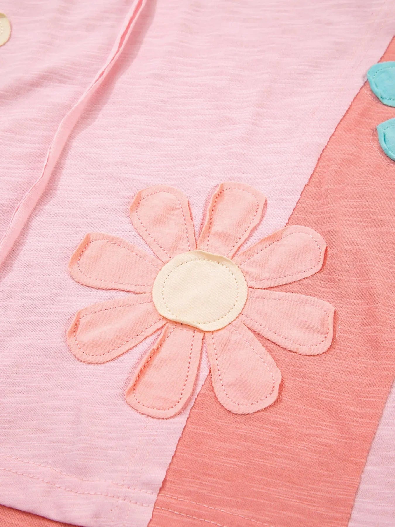 Flower Patched Exposed Seam Oversized T Shirt - ShalayeFashion