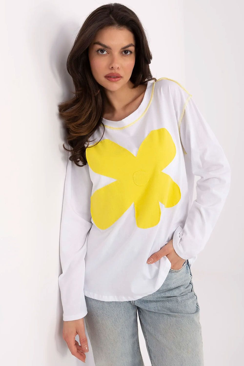 Flower Print Blouse Round Neck Cotton - ShalayeFashion