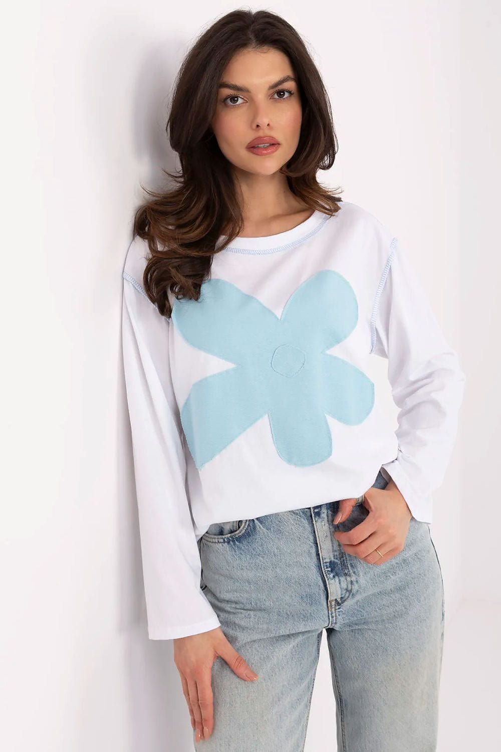Flower Print Blouse Round Neck Cotton - ShalayeFashion