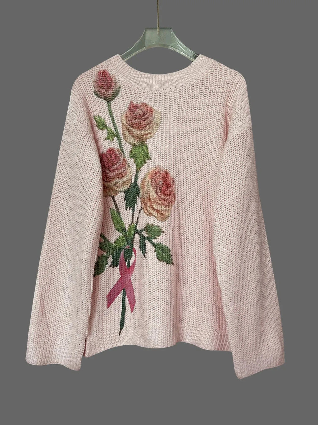 Flower Round Neck Long Sleeve Sweater - ShalayeFashion