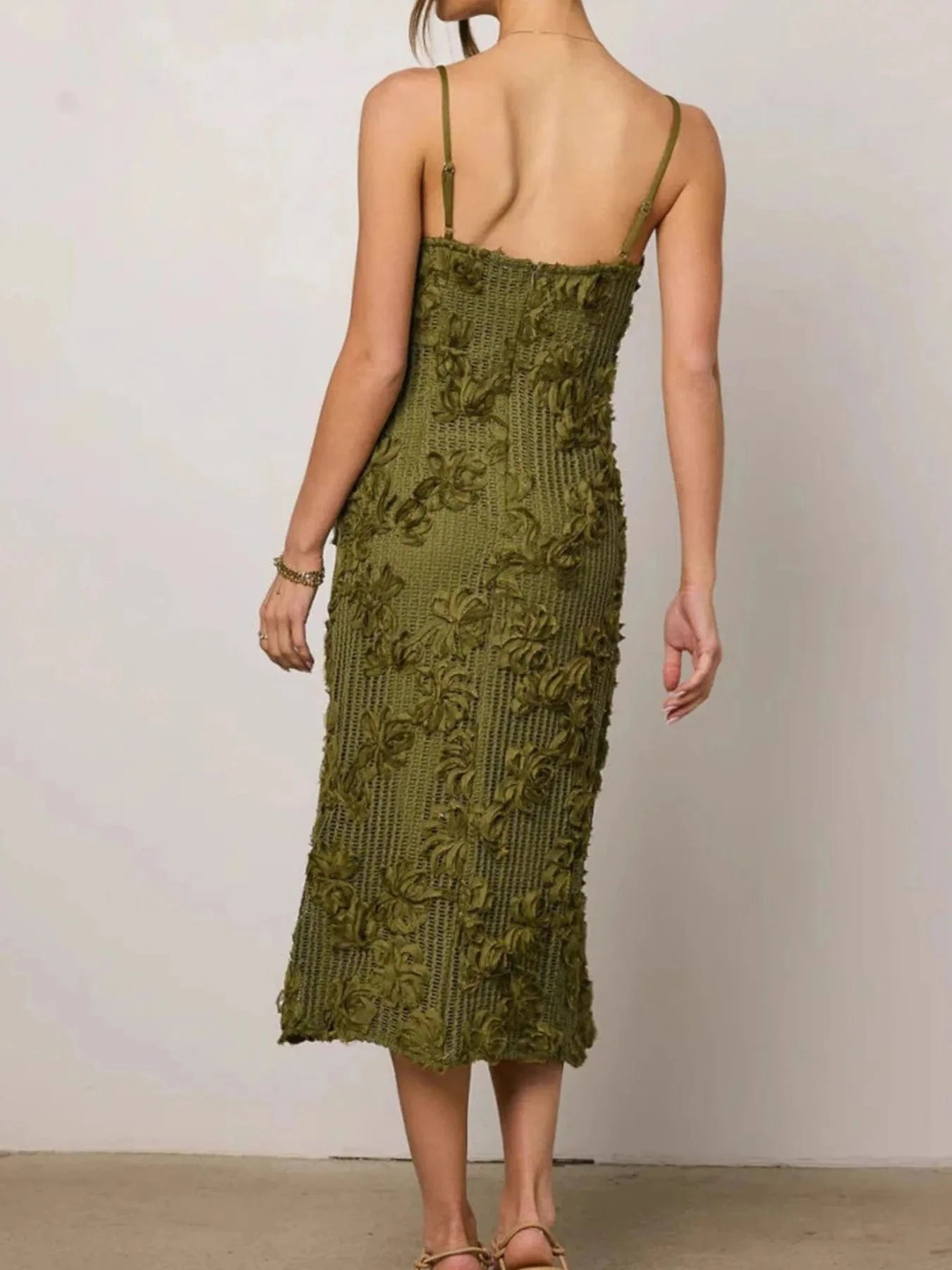Flower Textured Midi Cami Dress - ShalayeFashion