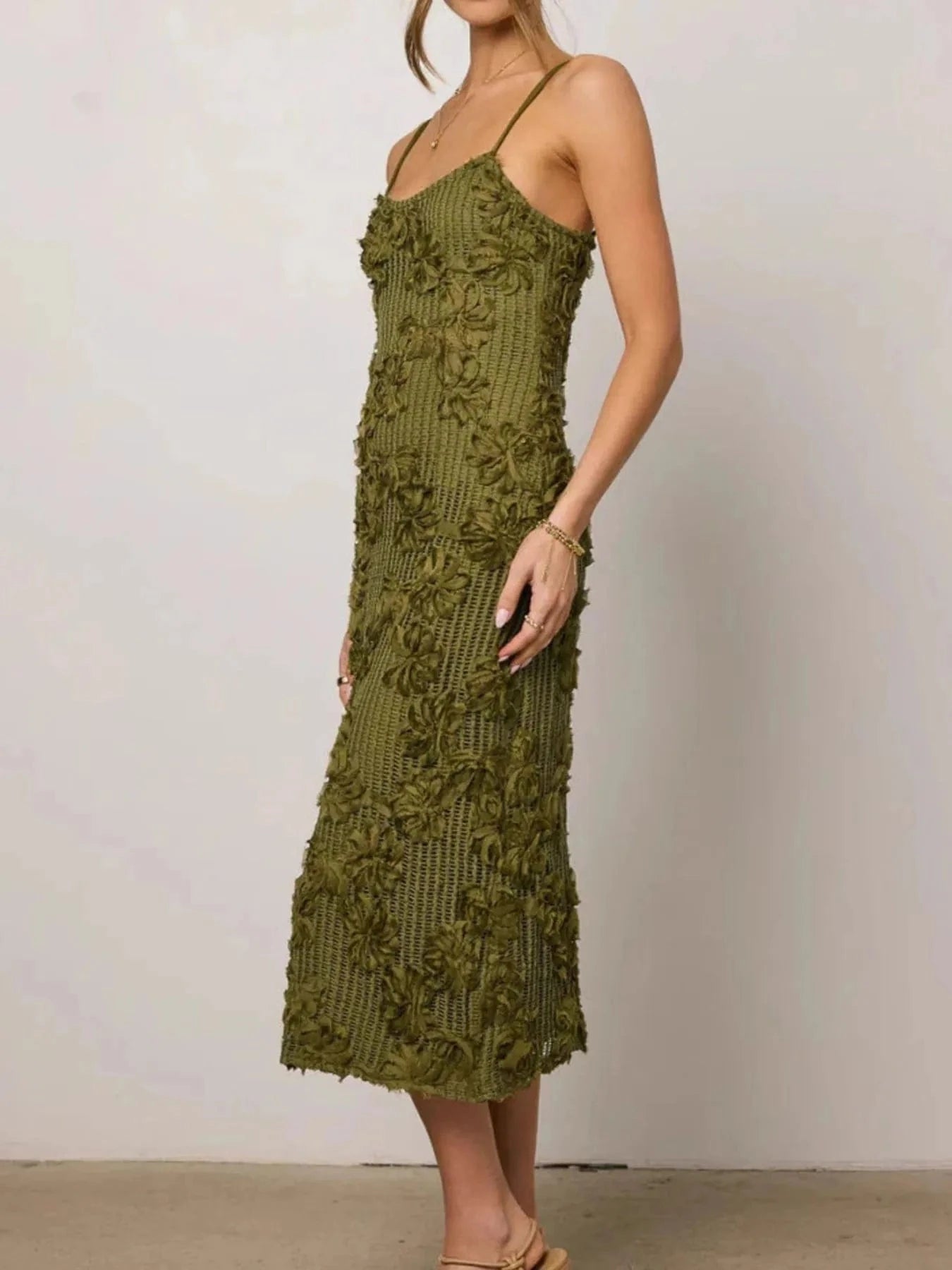 Flower Textured Midi Cami Dress - ShalayeFashion