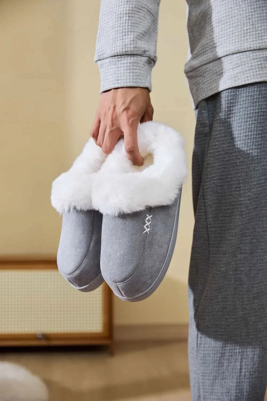 Fluff Trim Round Toe Flat Slippers - ShalayeFashion