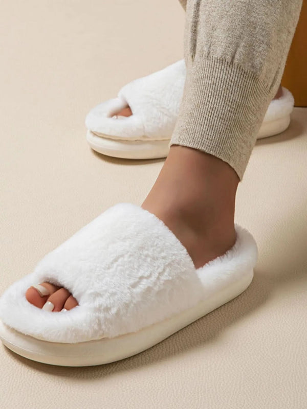 Fluffy Open Toe Comfort Slippers - ShalayeFashion