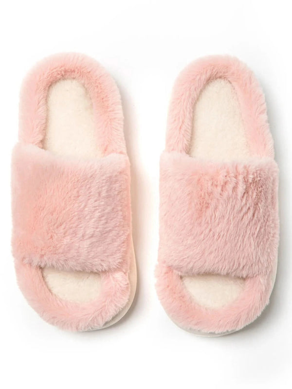 Fluffy Open Toe Comfort Slippers - ShalayeFashion