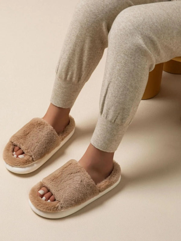 Fluffy Open Toe Comfort Slippers - ShalayeFashion