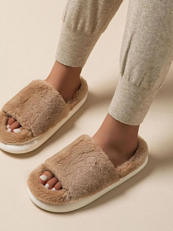 Fluffy Open Toe Comfort Slippers - ShalayeFashion