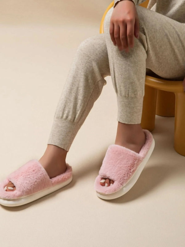 Fluffy Open Toe Comfort Slippers - ShalayeFashion