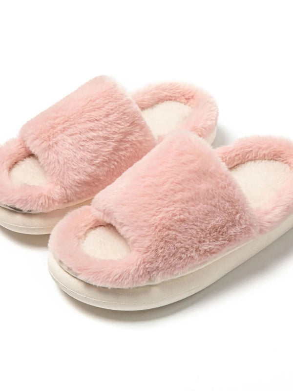 Fluffy Open Toe Comfort Slippers - ShalayeFashion