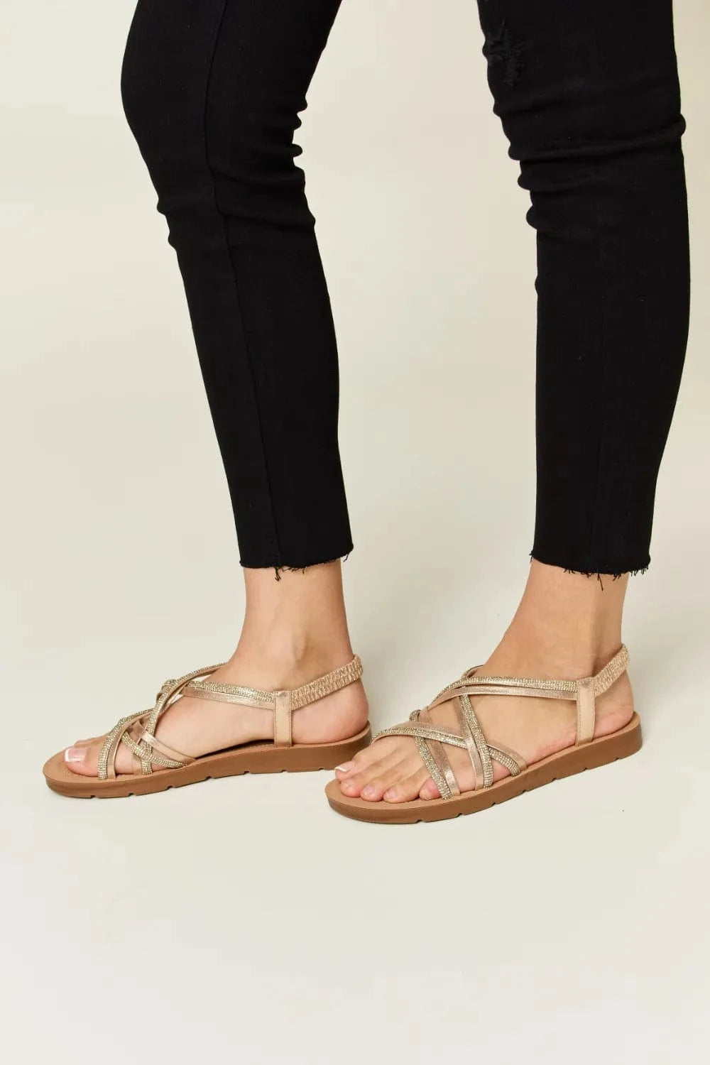 Forever Link Rhinestone Crisscross Flat Sandals - ShalayeFashion