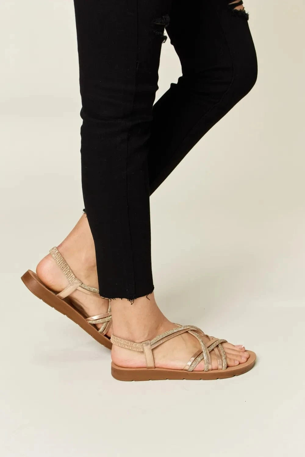 Forever Link Rhinestone Crisscross Flat Sandals - ShalayeFashion