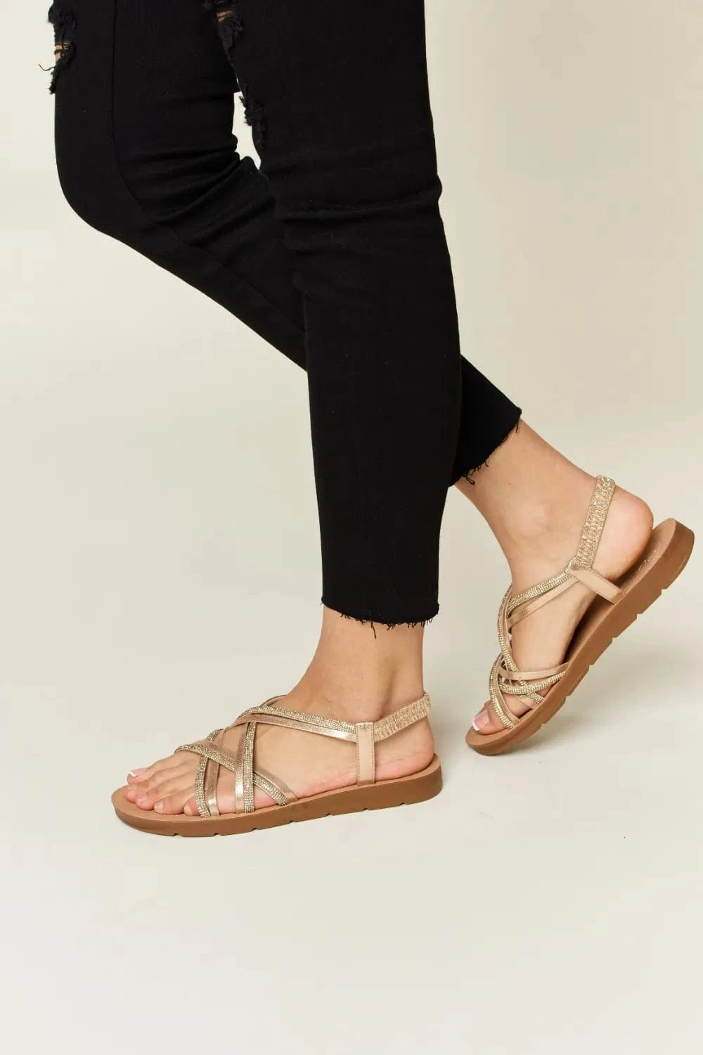 Forever Link Rhinestone Crisscross Flat Sandals - ShalayeFashion