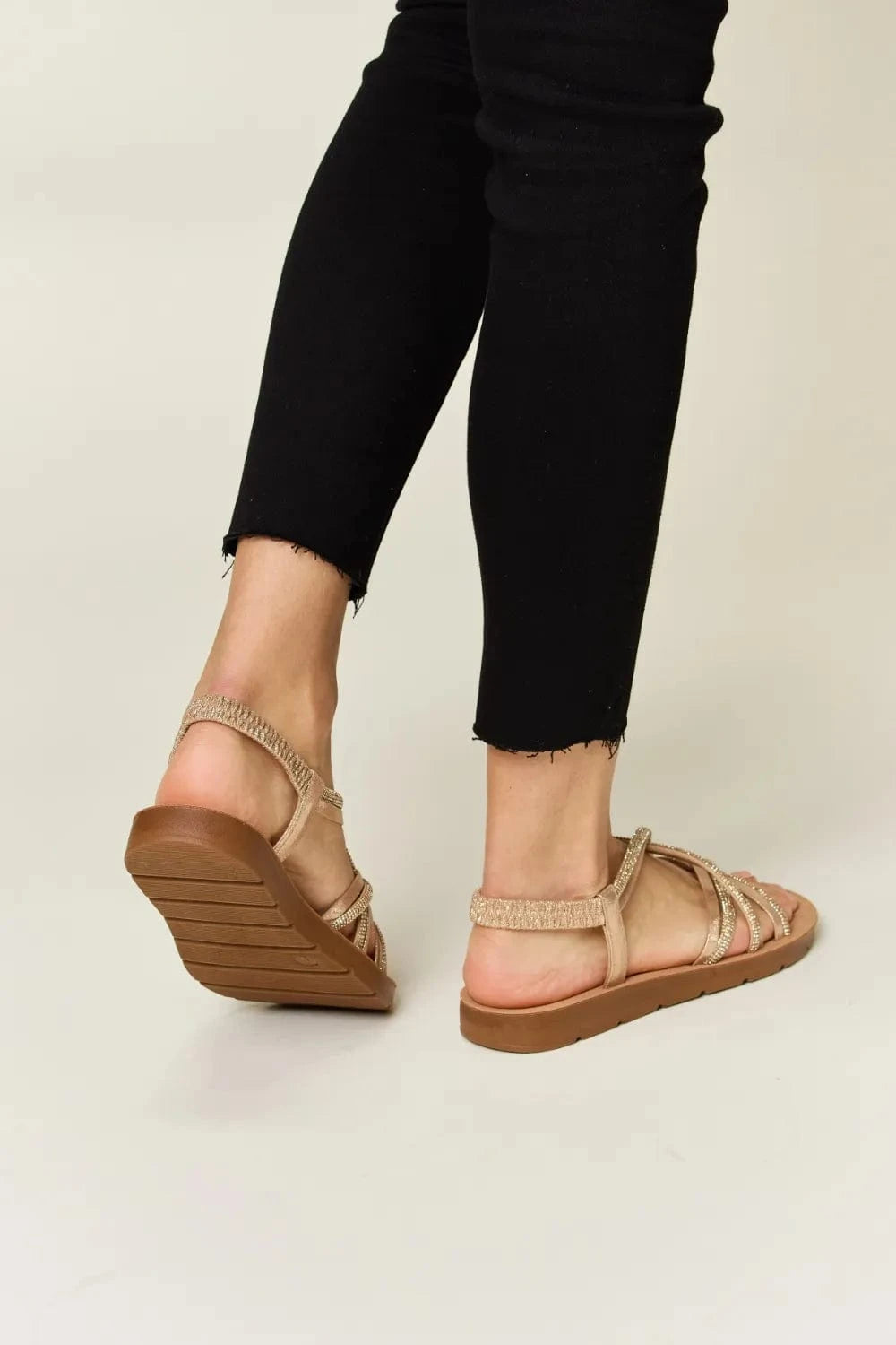 Forever Link Rhinestone Crisscross Flat Sandals - ShalayeFashion