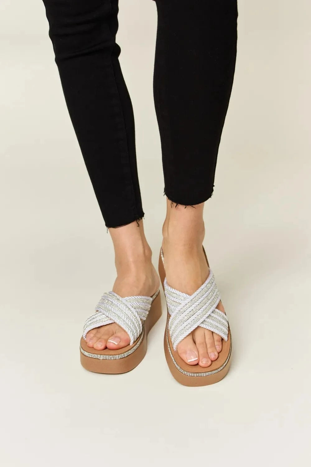 Forever Link Rhinestone Platform Wedge Sandals - ShalayeFashion