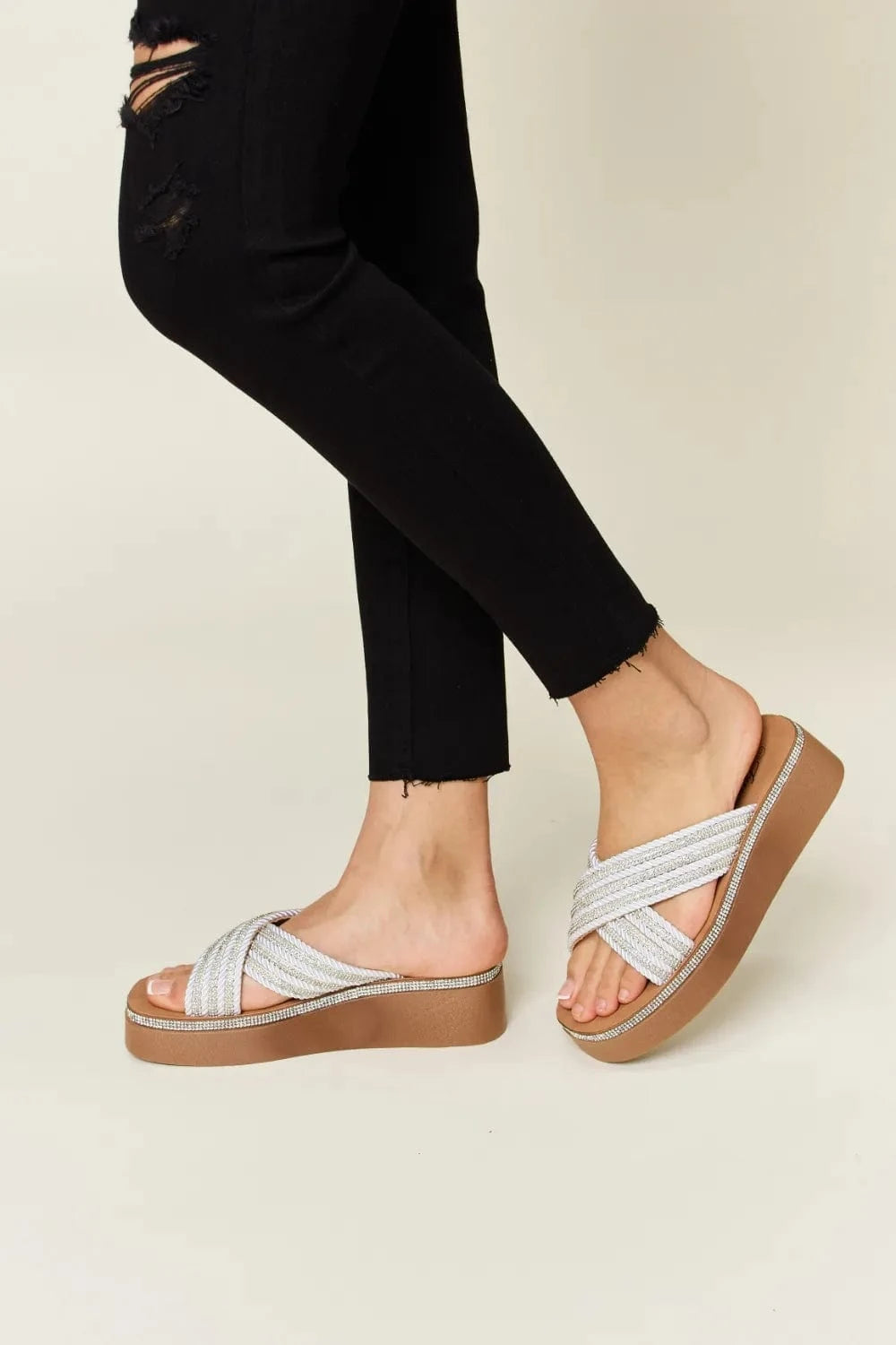 Forever Link Rhinestone Platform Wedge Sandals - ShalayeFashion