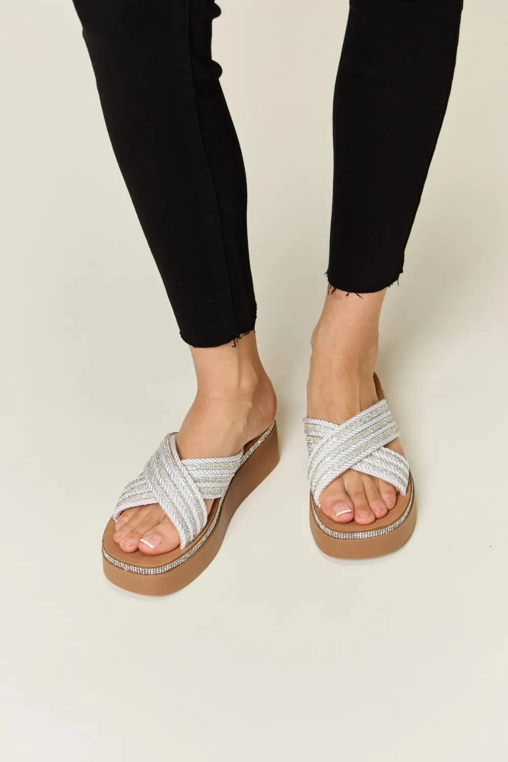 Forever Link Rhinestone Platform Wedge Sandals - ShalayeFashion