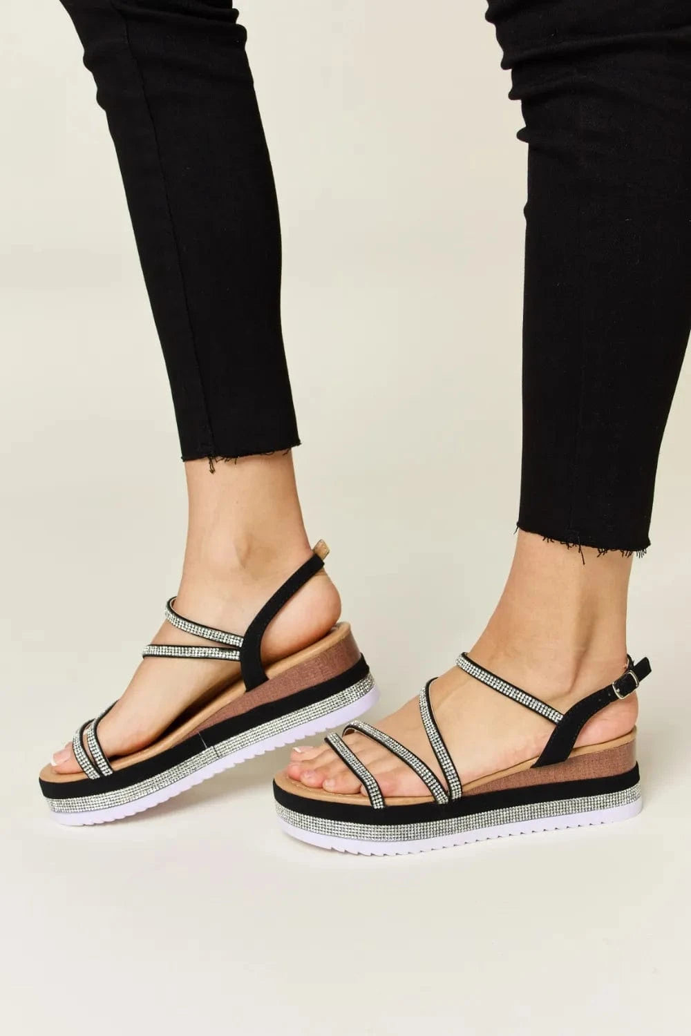Forever Link Rhinestone Strappy Wedge Sandals - ShalayeFashion