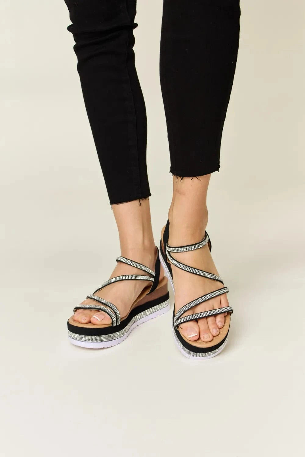 Forever Link Rhinestone Strappy Wedge Sandals - ShalayeFashion