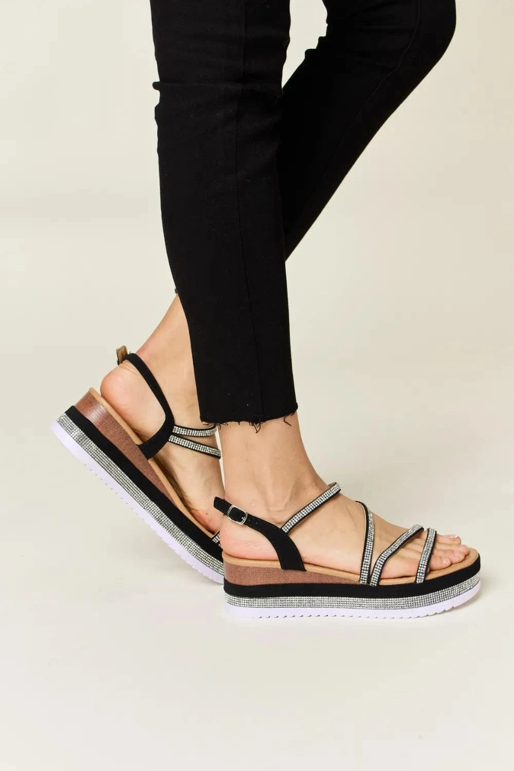 Forever Link Rhinestone Strappy Wedge Sandals - ShalayeFashion
